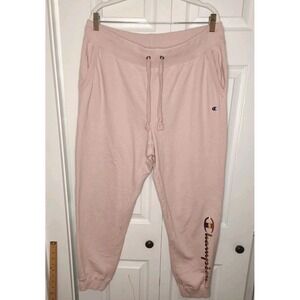 Champion Women's Pink Jogger Sweatpants 2XL Fleece Logo Cuffed Pants Spellout‎